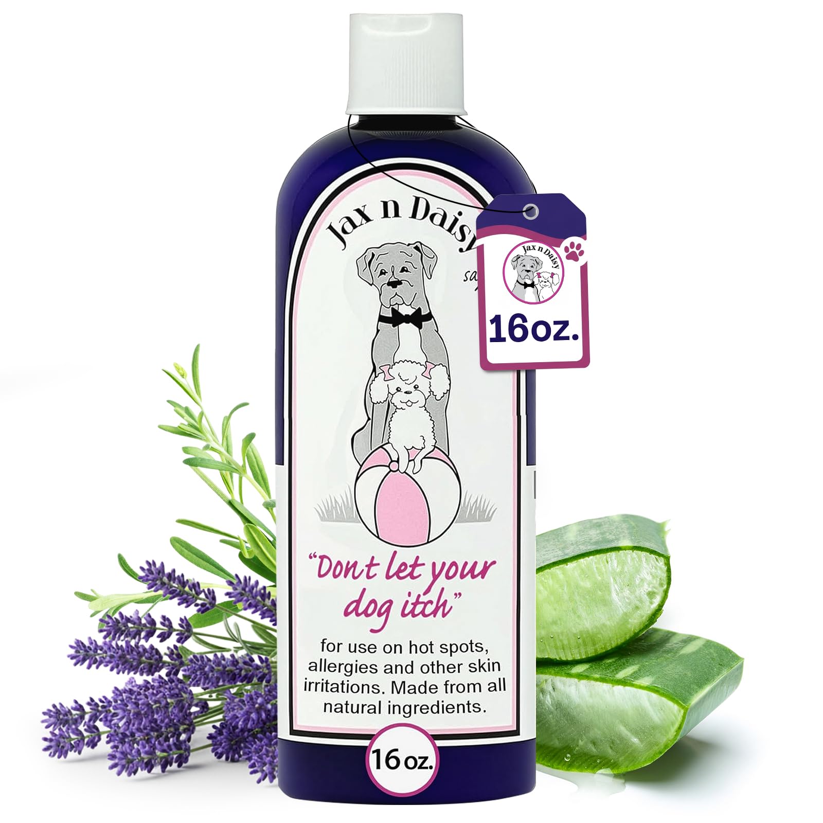 Lotion anti-grattage Jax N Daisy appliquée sur un chien, peut aider à apaiser les démangeaisons.