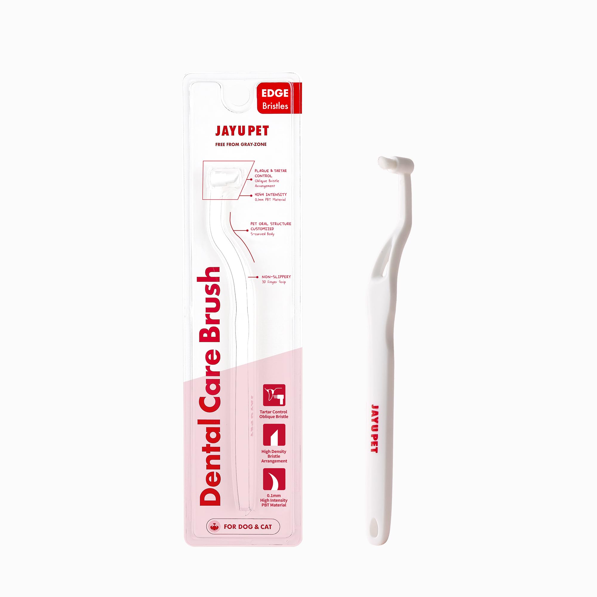Brosse JAYU PET à poils diagonaux arrondis pour un nettoyage précis.
