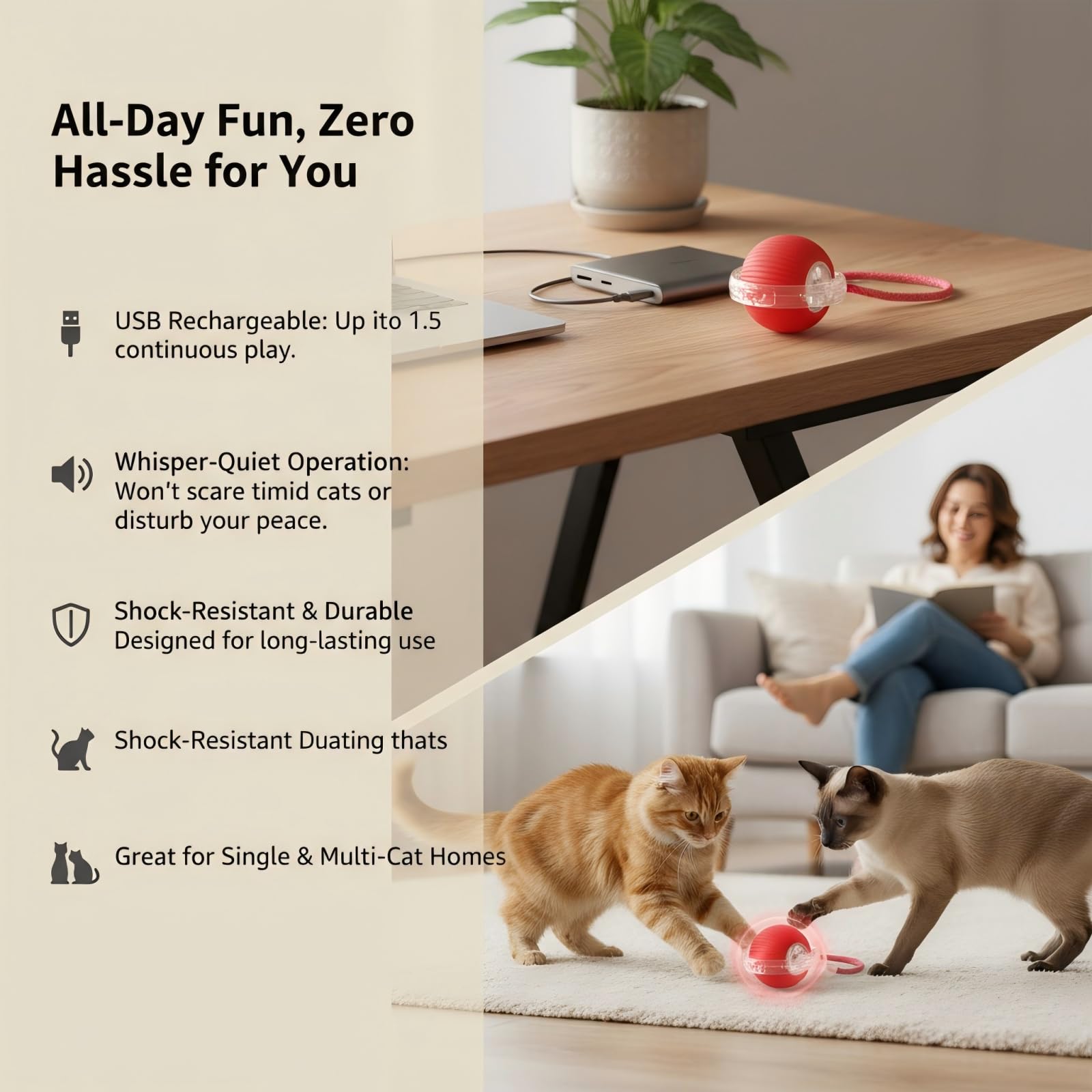 Balle JBD pratique pour l'exercice quotidien du chat à la maison.