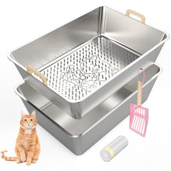JDCQKHA boîte tamisage ensemble en inox XXL pour grands chats, nettoyage rapide.