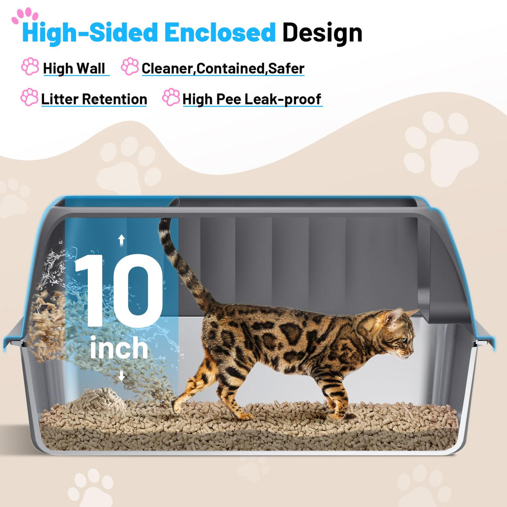 Jecoo boîte-litière inox, enceinte haute réduit les projections et les débris.
