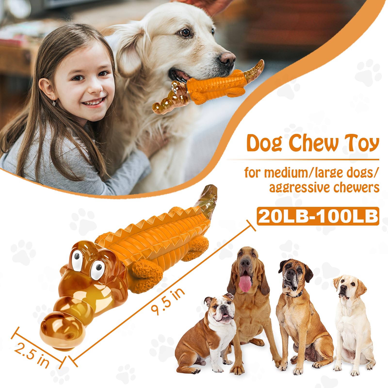 Alligator orange avec texture dorsale, masse les gencives et favorise le nettoyage des dents.