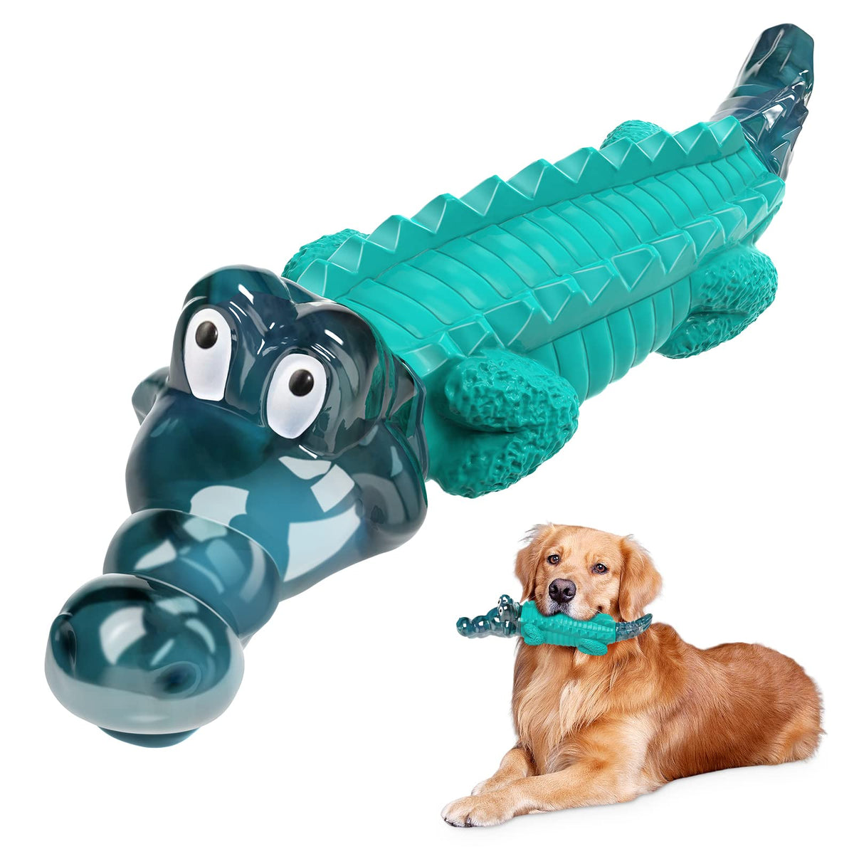 Jouet Jeefome en forme d’alligator, robuste et indestructible pour chiens actifs.