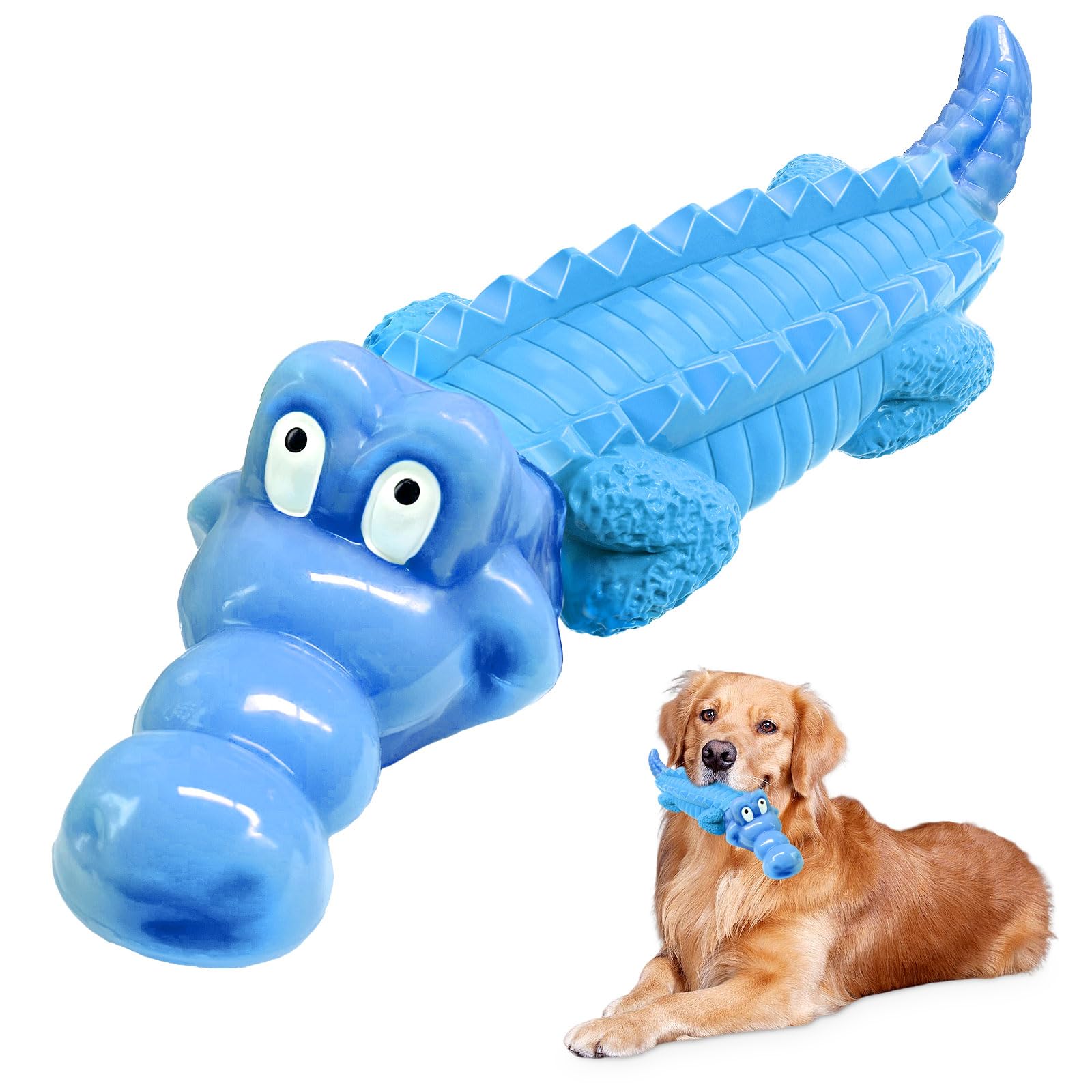 Jeefome - jouet crocodile bleu au goût lait, idéal pour occuper les chiens actifs.
