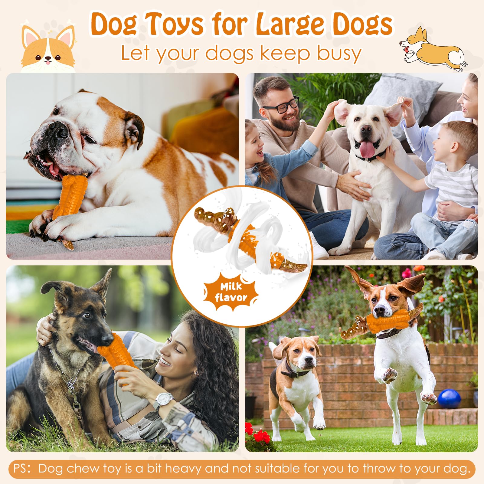 Jouet grande taille orange Jeefome, adapté aux chiens moyens et grands qui aiment mâcher.
