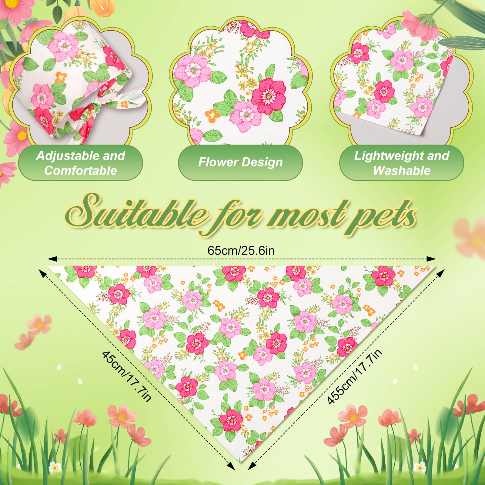 Détails imprimés floraux des foulards Jeere pour chien.