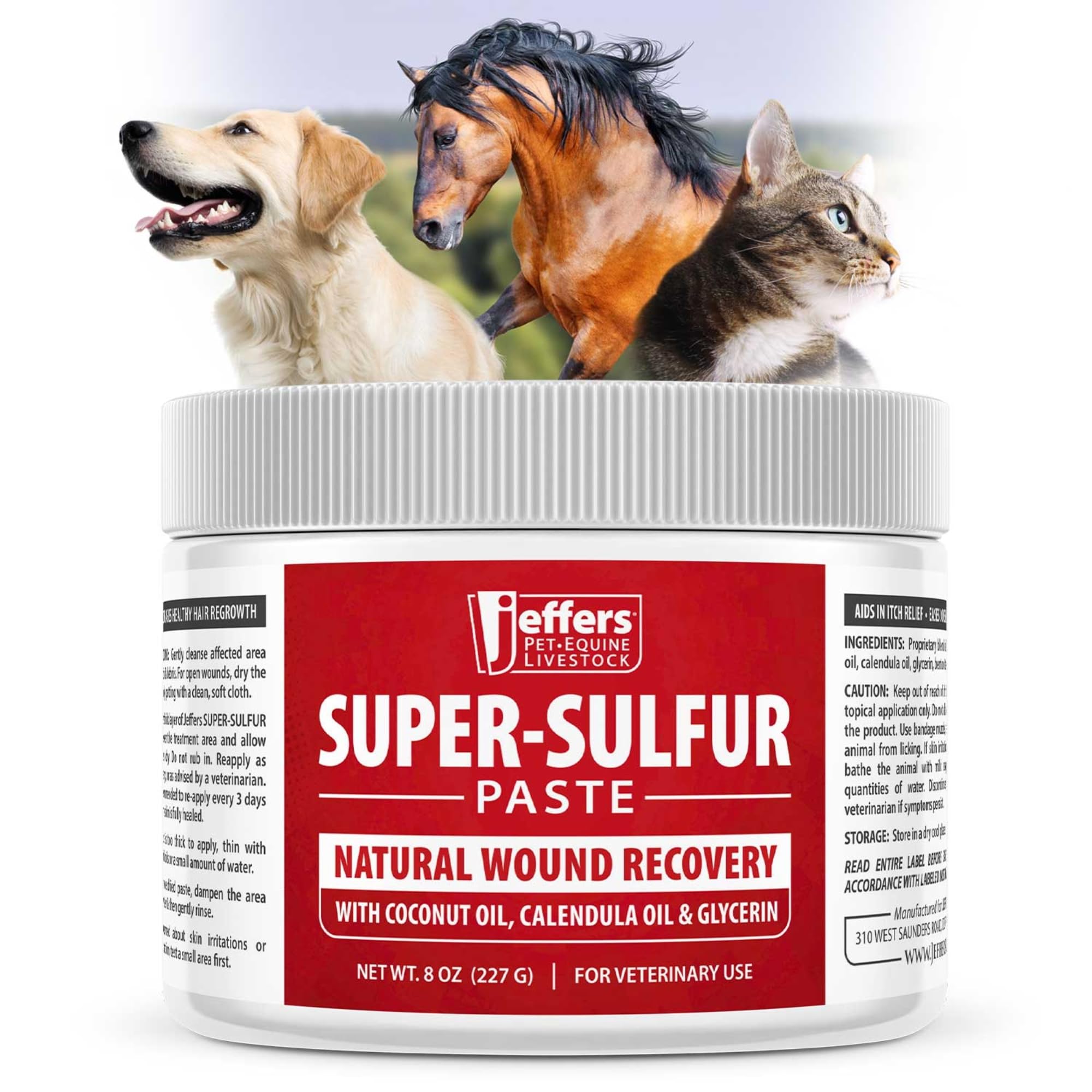 Pâte Jeffers Super Sulfur pour l'application sur les pattes, apaise les irritations.