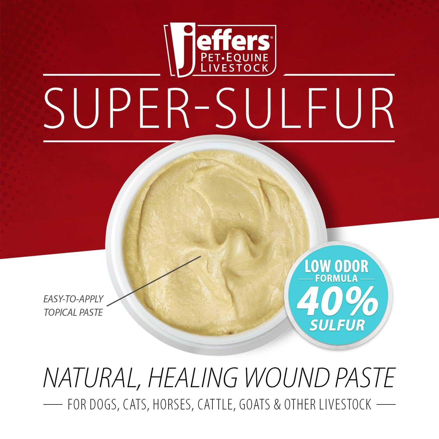 Soin du poil et de la peau avec Jeffers Super Sulfur pour un pelage sain.