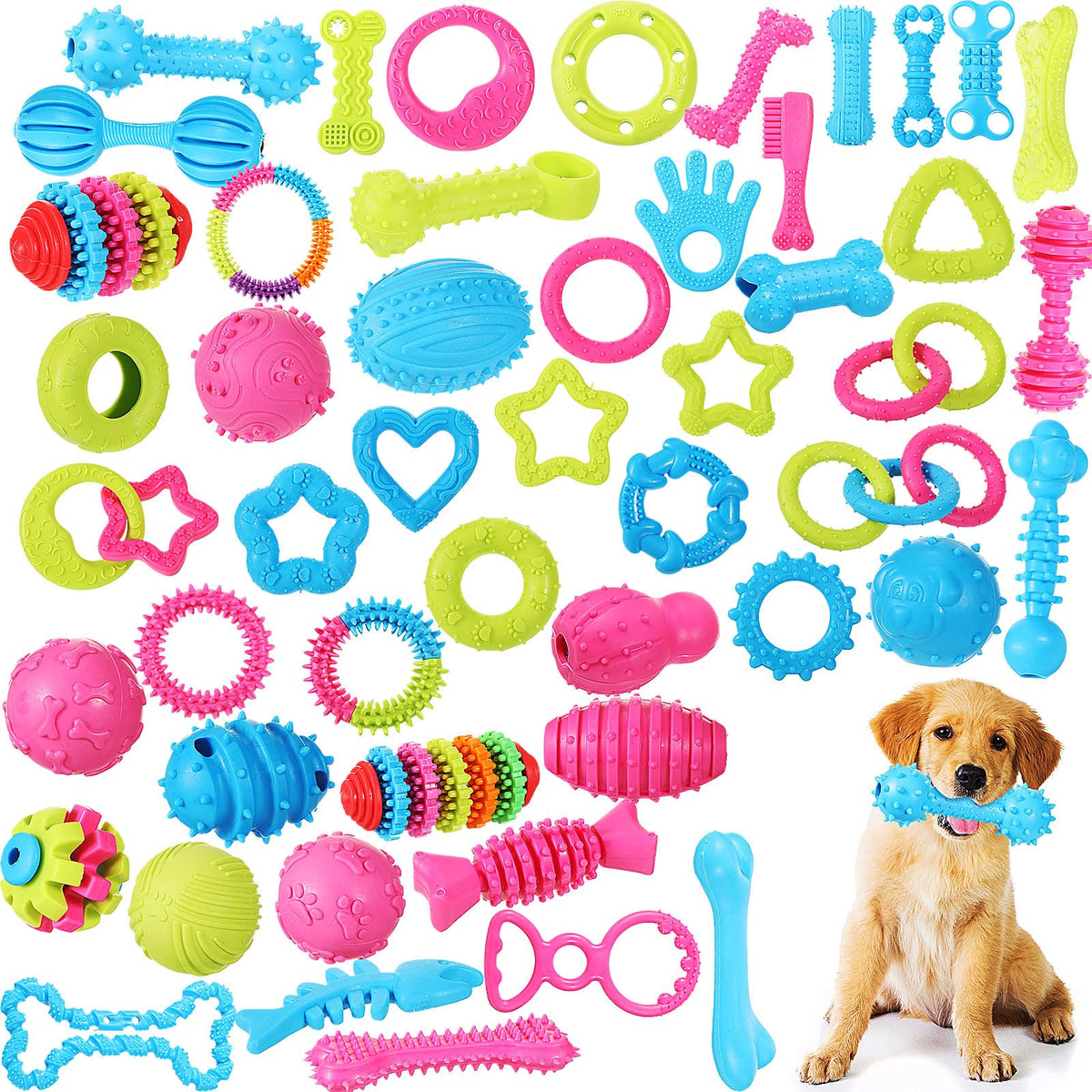 Jenaai ensemble 50 jouets chiots pour varier les jeux et satisfaire les mâchoires.