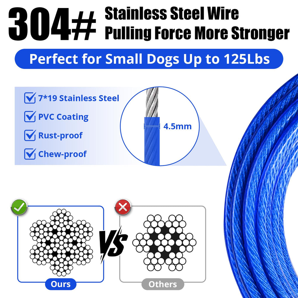 jenico câble acier 5mm, résistance élevée pour chiens jusqu'à 125 livres.