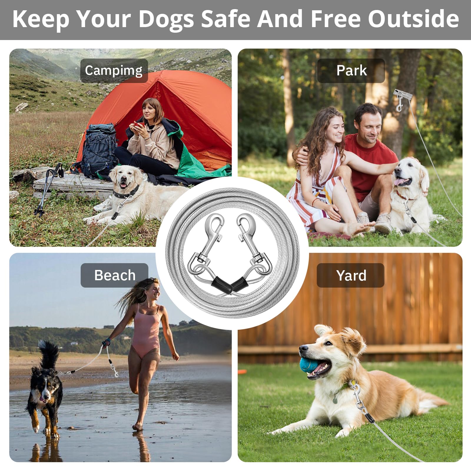 Jenico corde d'attache chien pour activités en plein air et camping, jusqu'à 125 livres.