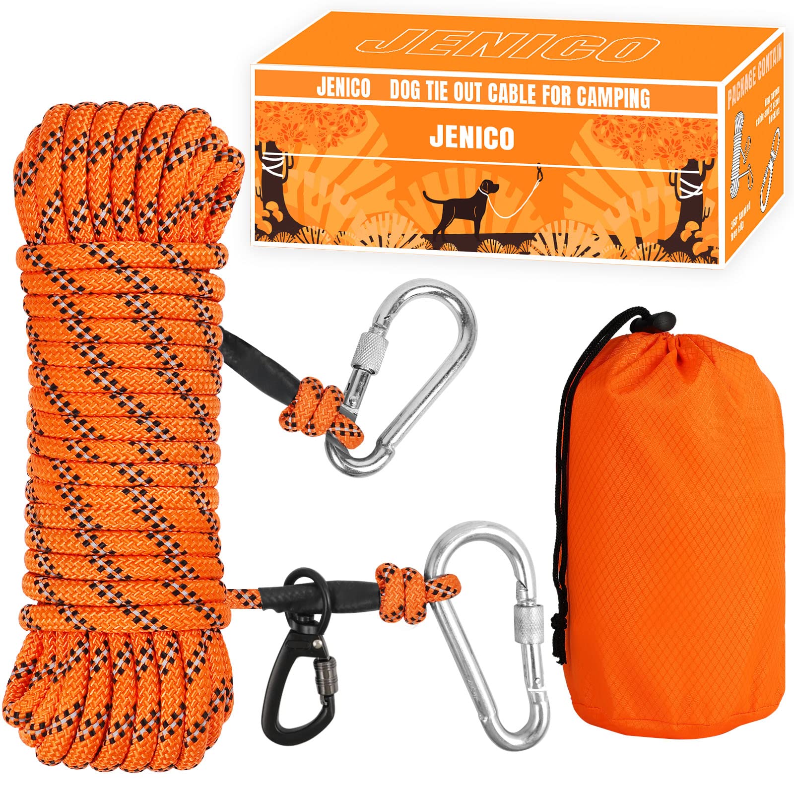 Jenico câble chien camping 50ft pour meilleure visibilité nocturne.