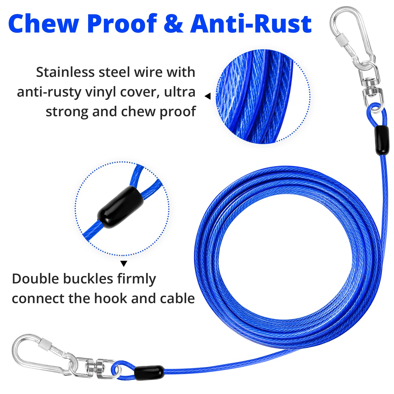 jenico lien d'attache chien 20 pieds, parfait pour camping et jardin
