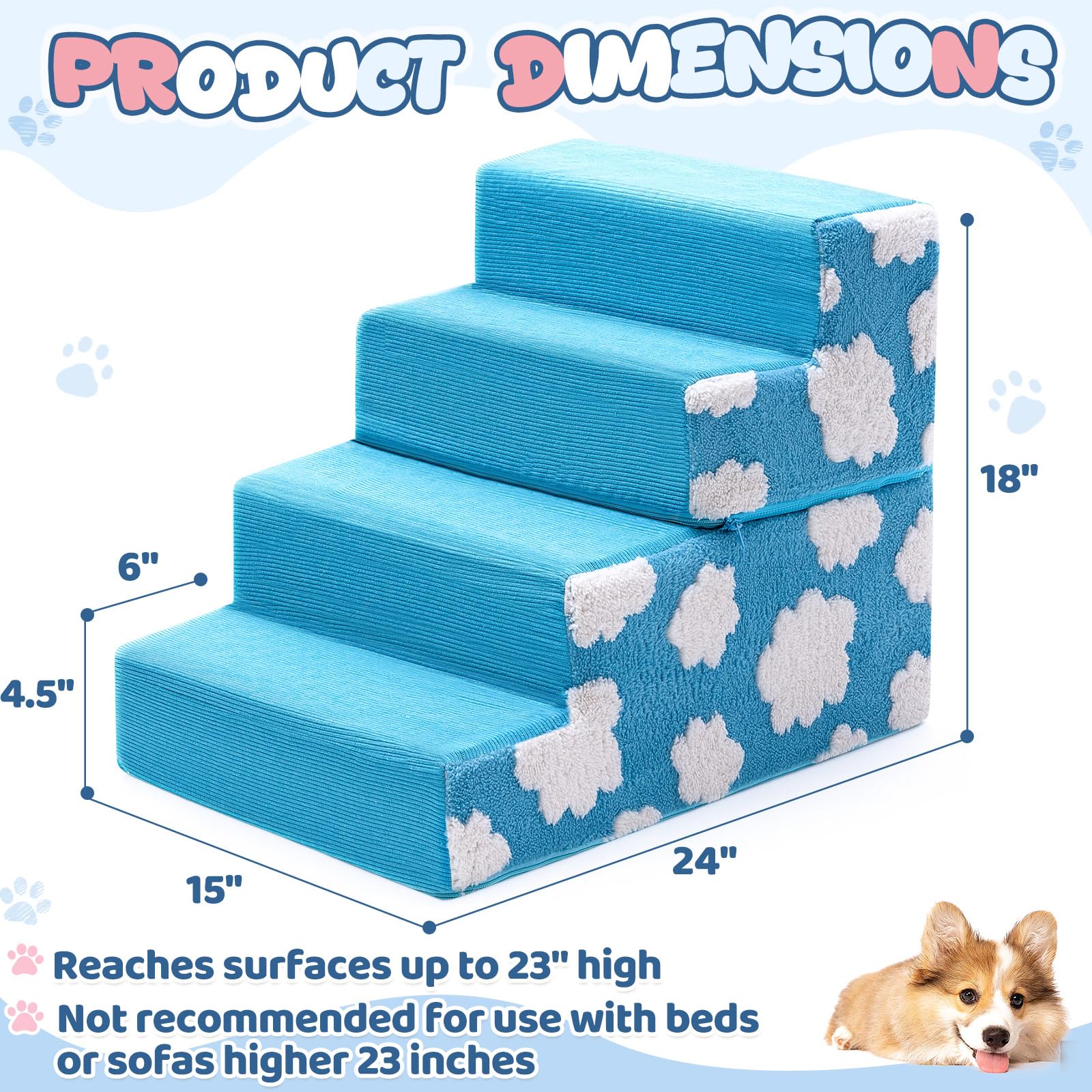 Jetec escalier chien de 18 pouces avec 4 étapes, hauteur adaptée