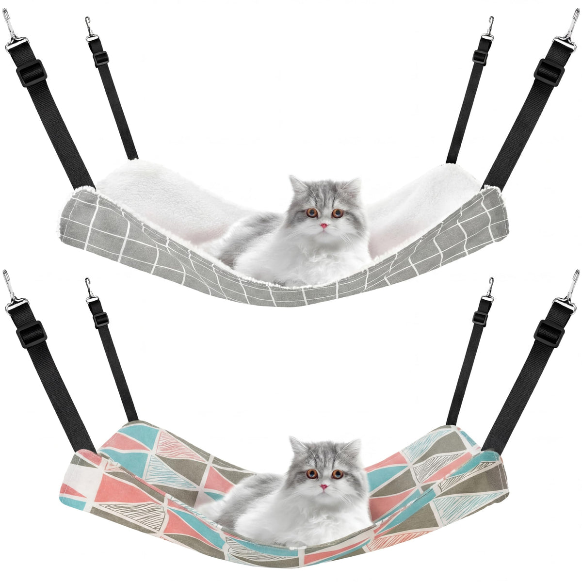 Jetec hamac-chat pour cage, motif géométrique, vue avant, repos en cage confortable.