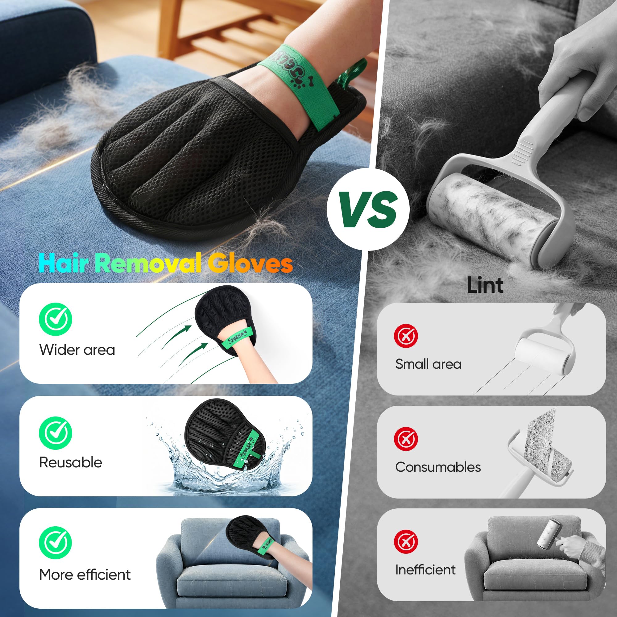 Gant JGLXF poils tapis voiture, élimination ciblée des fibres.