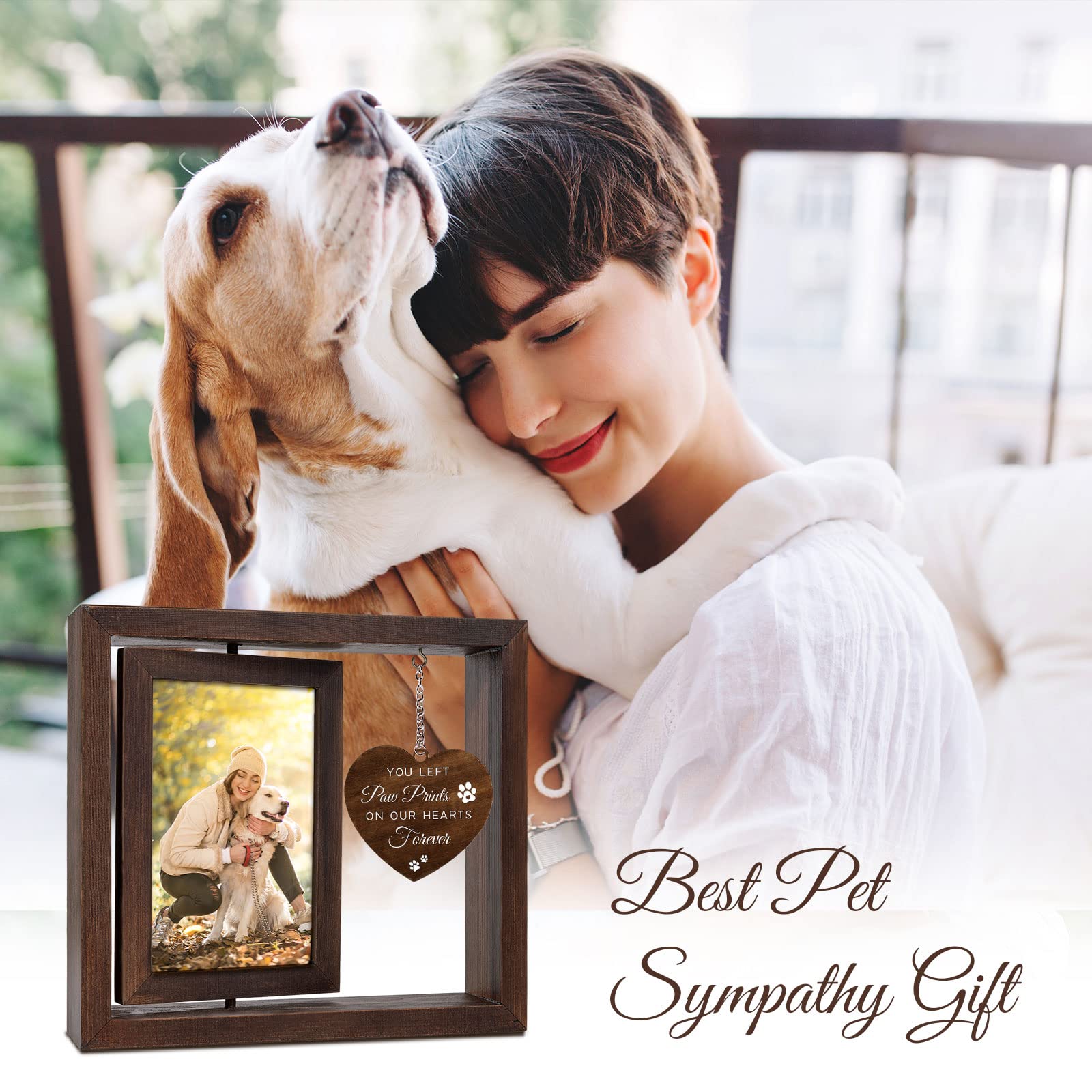 Jigfoxy cadre photo rotatif en bois 4x6, souvenir touchant pour chien et chat.