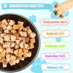 Jijycal morceaux saumon lyophilisé, texture croustillante, récompense idéale pour chiens et chats.