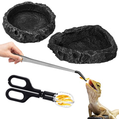 Ensemble Jingmore de quatre accessoires alimentation reptile avec bols stables.