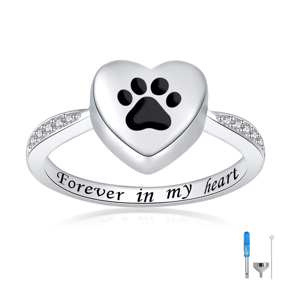 Bague Jinlou Urne cœur avec empreinte de patte, hommage durable pour animal.
