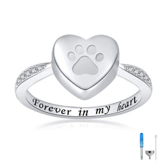 Bague Jinlou Urne Coeur et Patte, symbole réconfortant pour se souvenir de votre animal