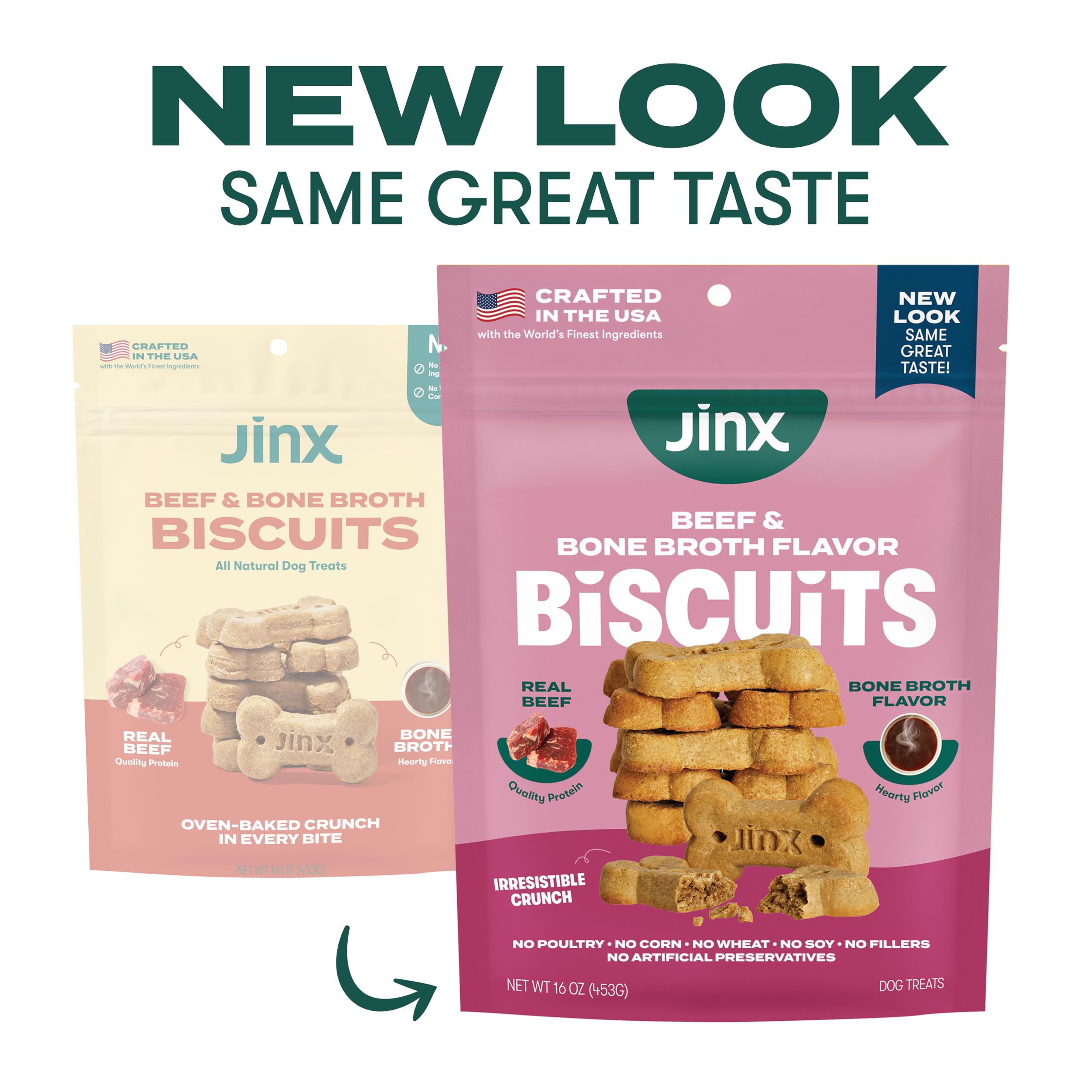 Gros plan sur les biscuits dorés Jinx os boeuf croustillants.