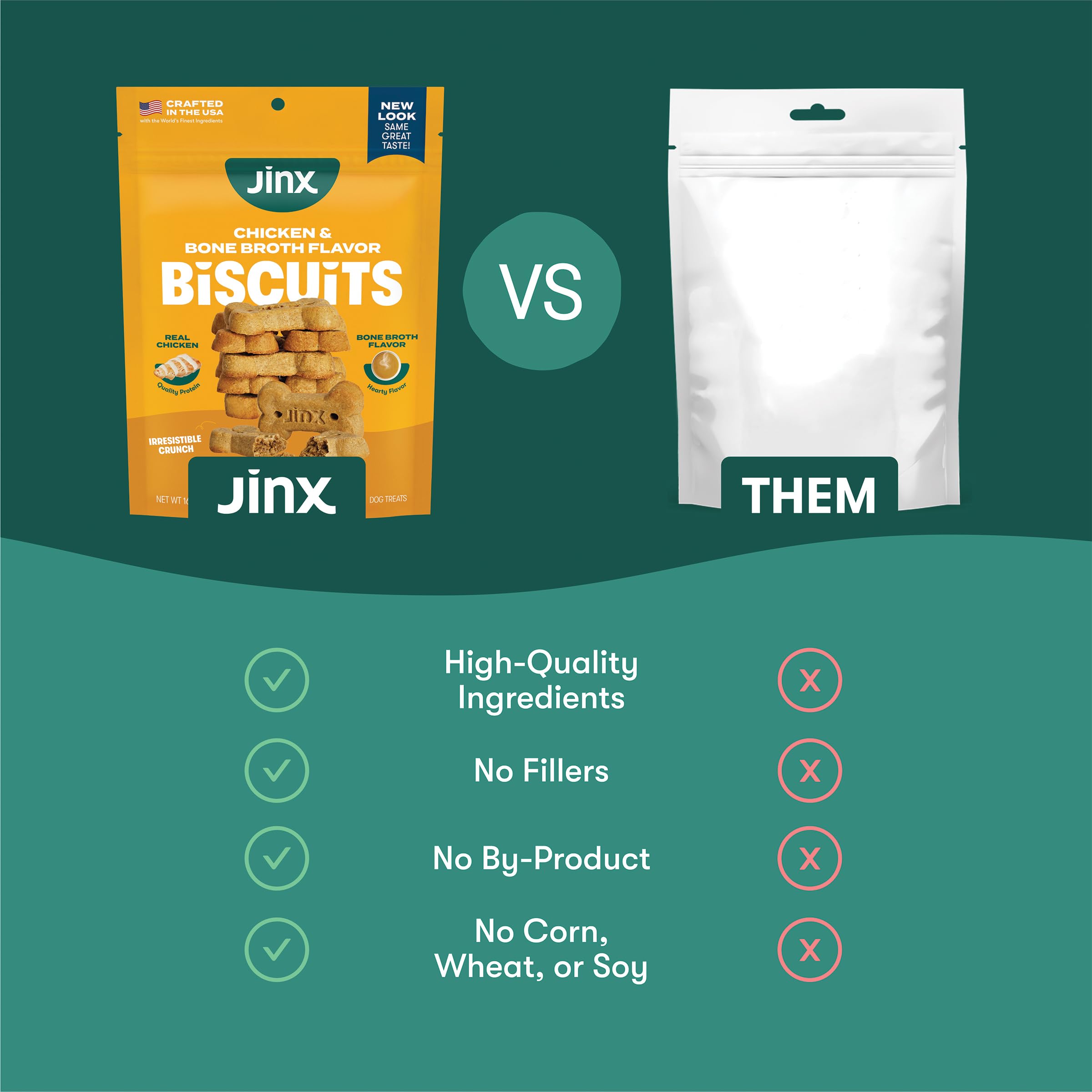 Friandises Jinx poulet-bouillon-os, texture croquante et goût agréable