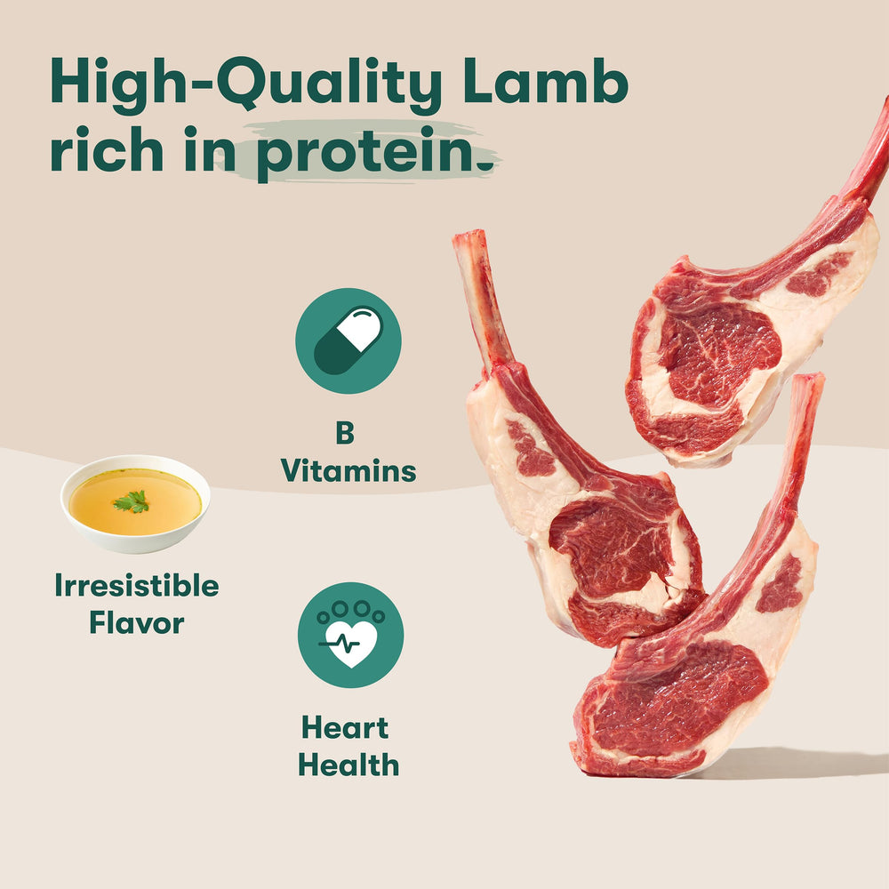 Ingrédients Jinx: agneau, canard et legumes, repas humide nutritif.