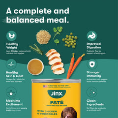 Jinx Pâté Poulet et Légumes – riche en protéines et goût apprécié par les chiens.