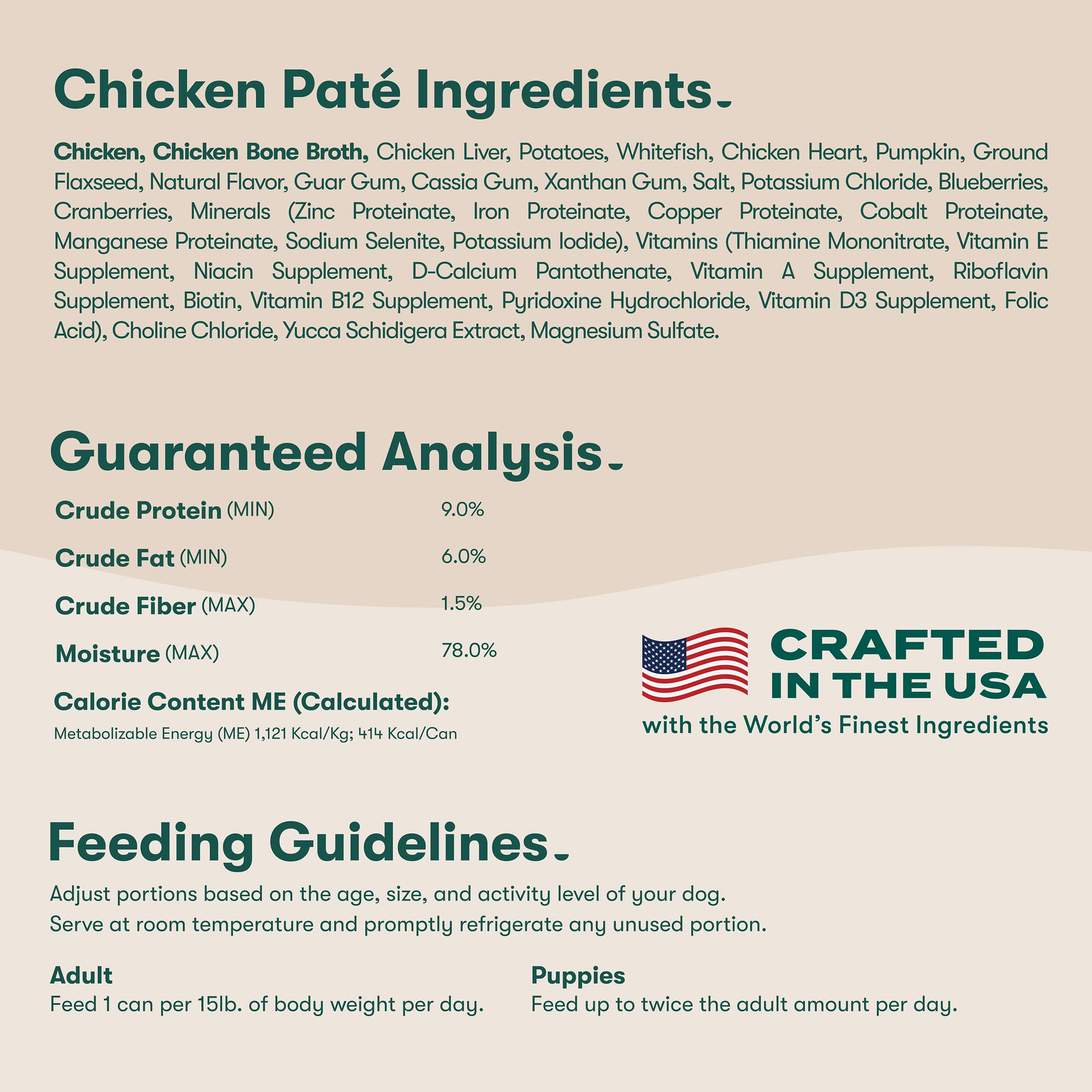 Ingrédients réels visibles: poulet, saumon et légumes sur l'emballage.