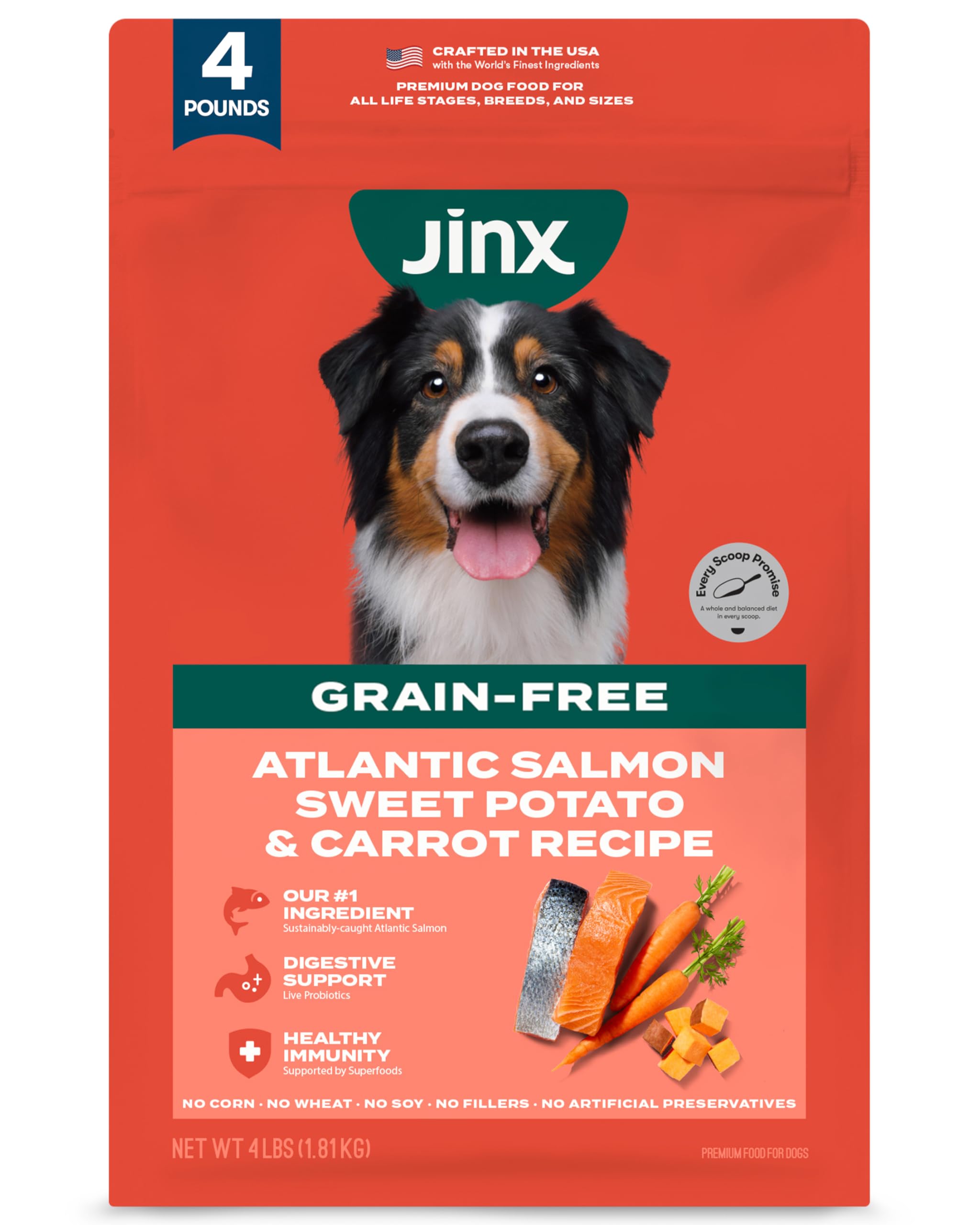 Jinx Premium Sans Céréales croquettes saumon, nutrition équilibrée pour chiens