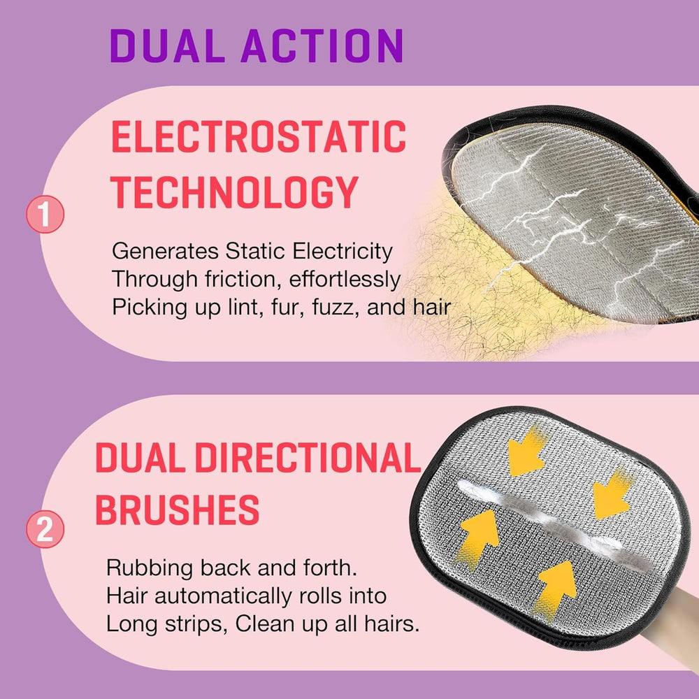 Gant Jioroos sur tapis, capte poils et poussière par électricité statique.