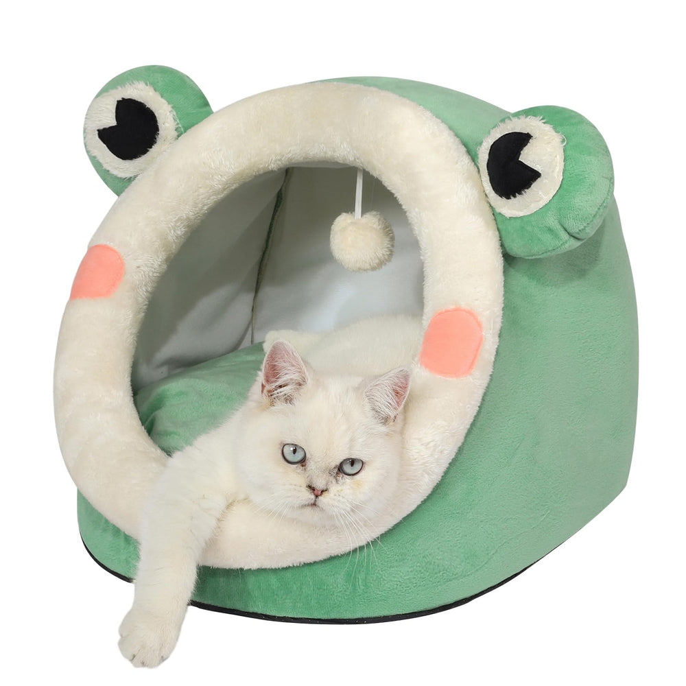Jiupety lit chat igloo velours vert grenouille offre un cocon chaud pour chats.