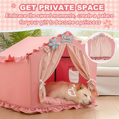 Jiupety porte pour chien, intimité et ambiance cosy dans la tente rose.