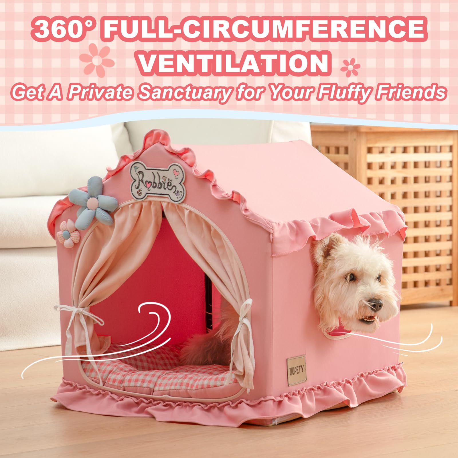 Jiupety tente chien intérieur ventilation 360° assure une brise agréable.