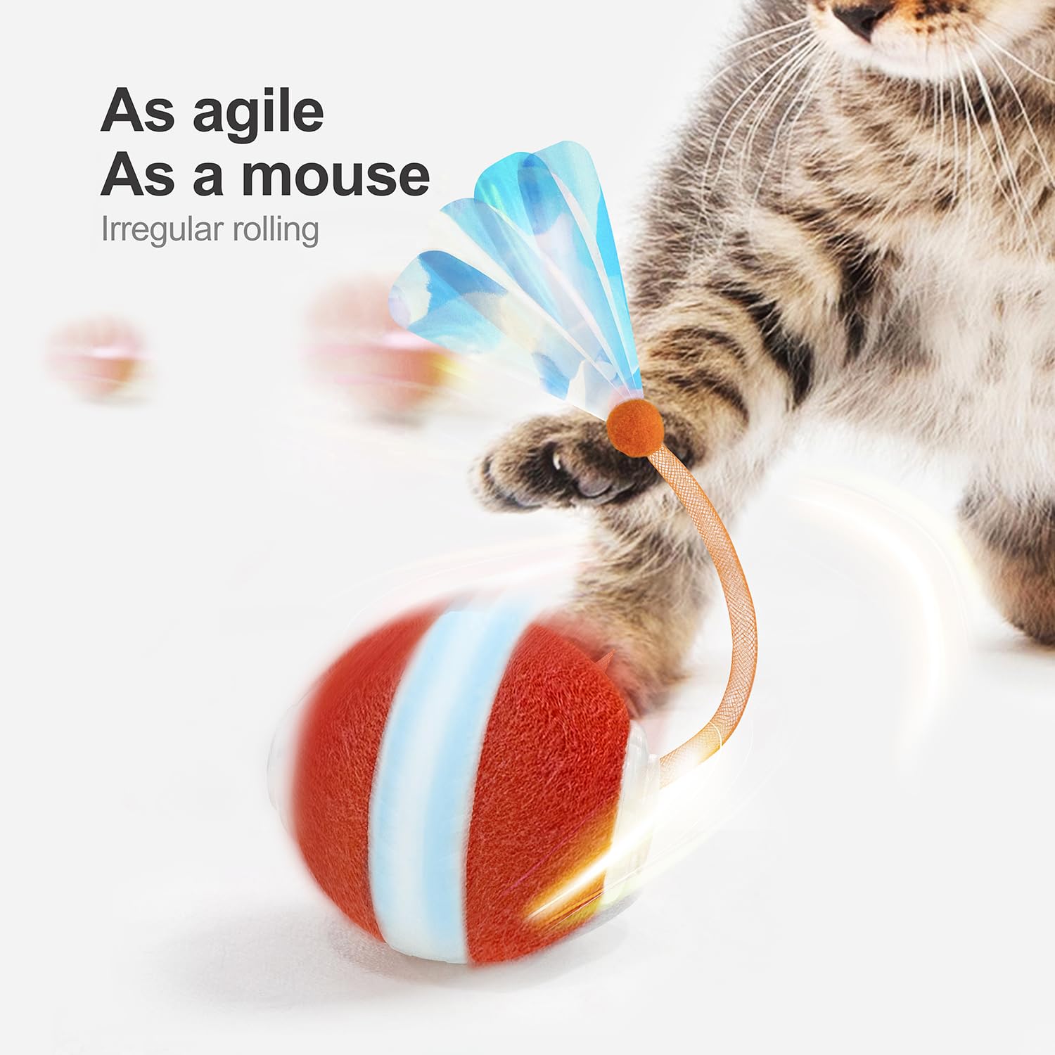 Queue en mesh élastique Jkanti orange, proie simulée pour l'agilité du chat.