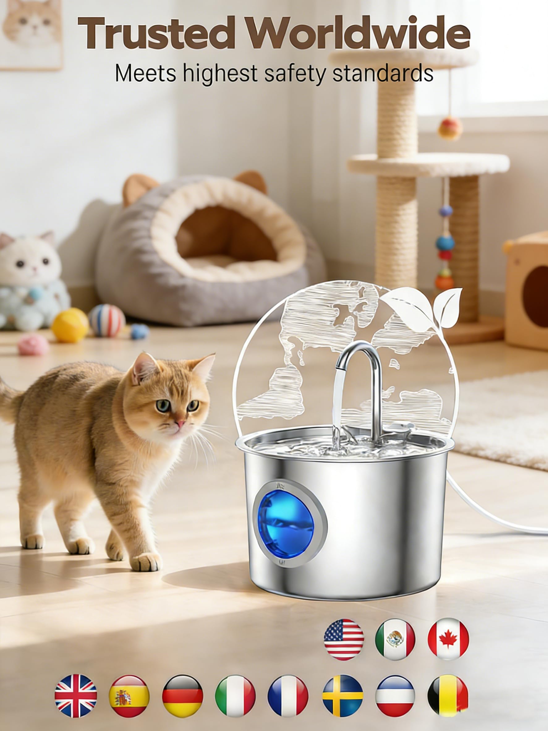 JLVDXN-led-nuit-fontaine-chat, repère la source d'eau sans déranger.