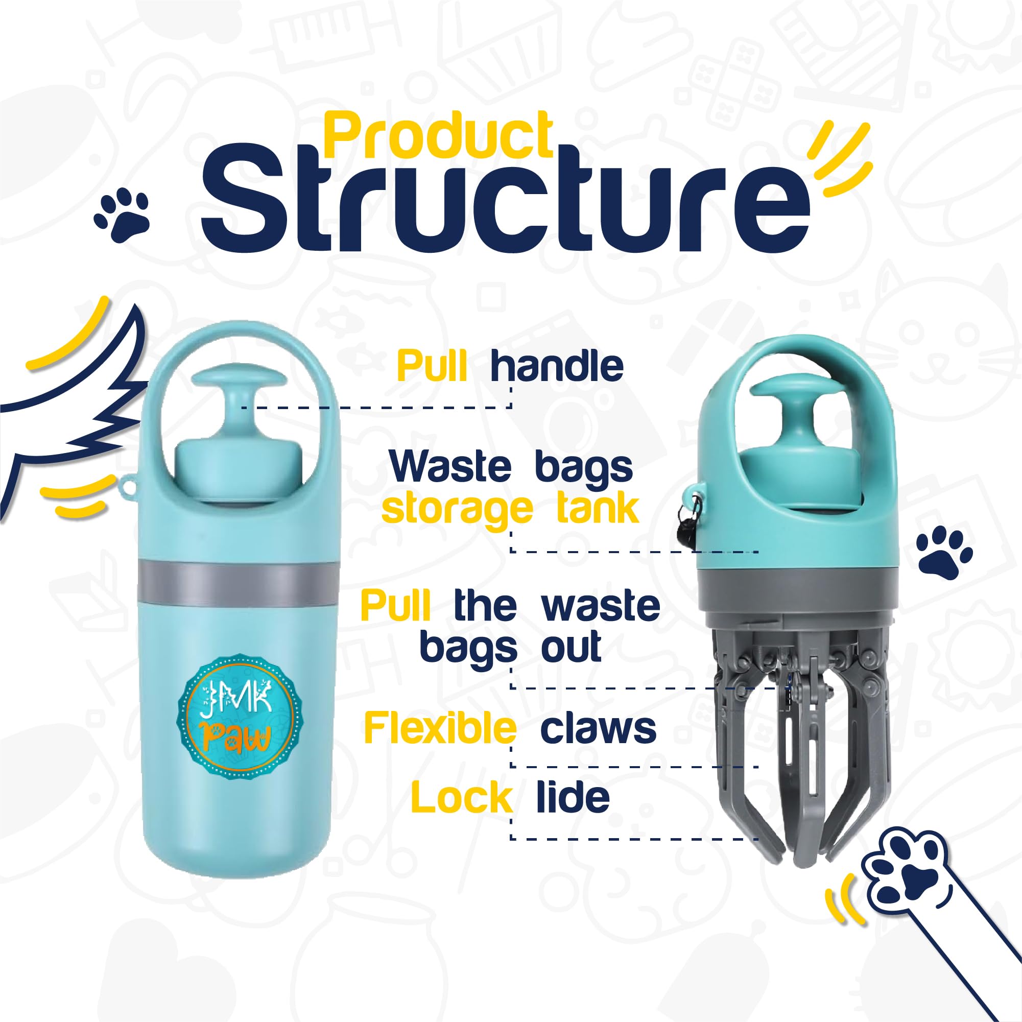 JMK PAW Pooper Scooper, poignées ergonomiques pour une prise en main confortable.