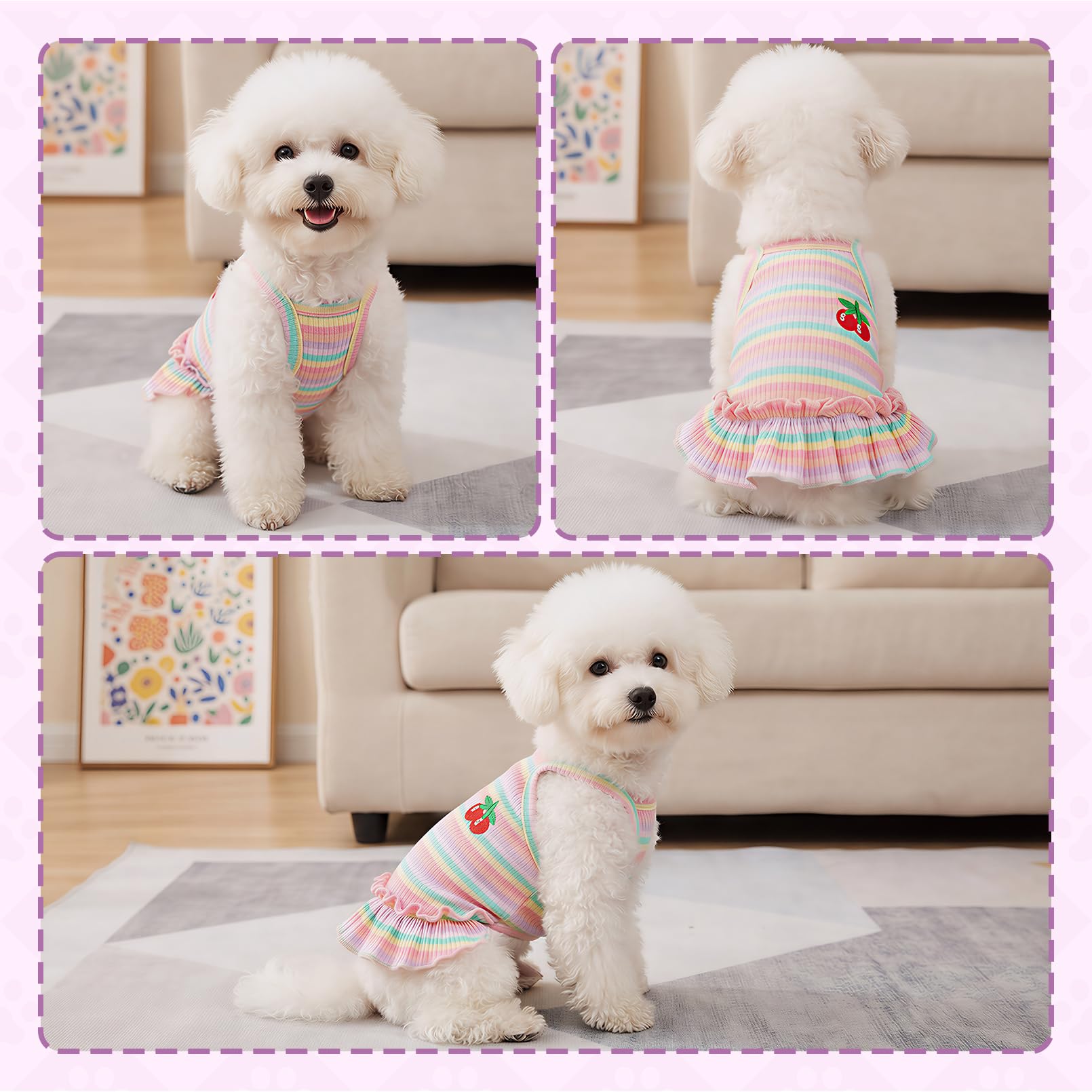 Jmkcoz T-shirt chien rayé rose, vue dos et ajustement agréable