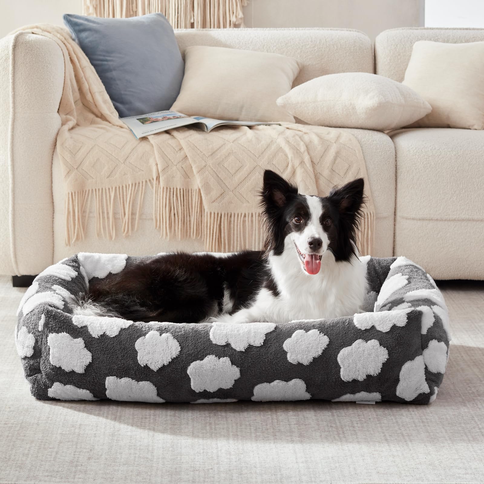 JOEJOY lit chien moyen rectangle doux gris pour un confort quotidien