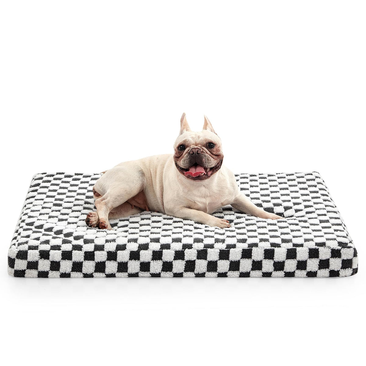 Lit Joejoy avec motif plaid moderne gris, repos agréable et rassurant pour chien.