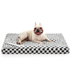 Lit Joejoy avec motif plaid moderne gris, repos agréable et rassurant pour chien.