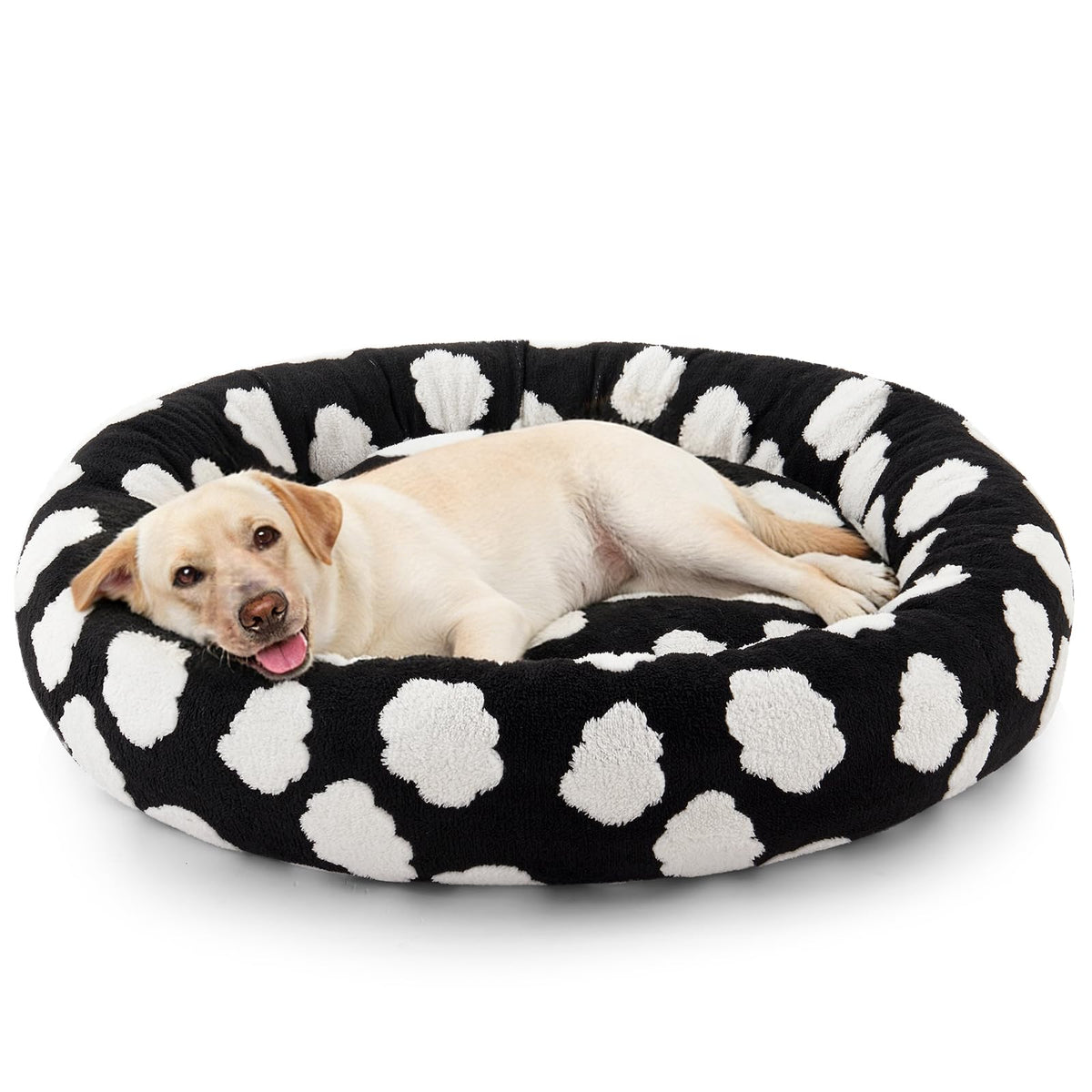 JOEJOY Donut grand lit chien noir, confort enveloppant pour repos sécurisant.