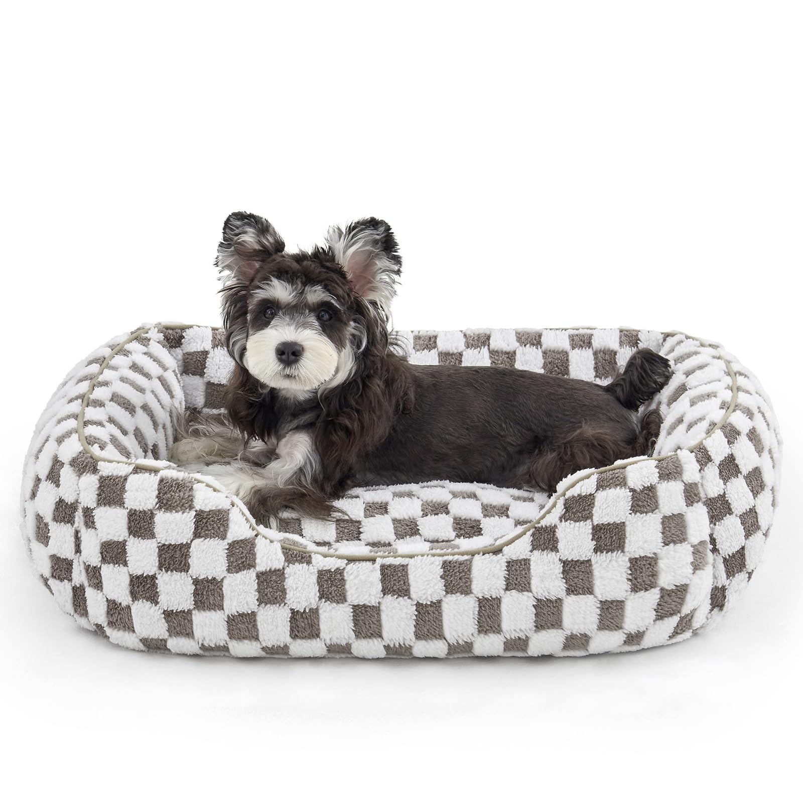 Lit JoeJoy pour petit chien avec jacquard peluche longue, confort douillet.
