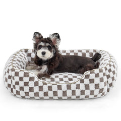 Lit JoeJoy pour petit chien avec jacquard peluche longue, confort douillet.