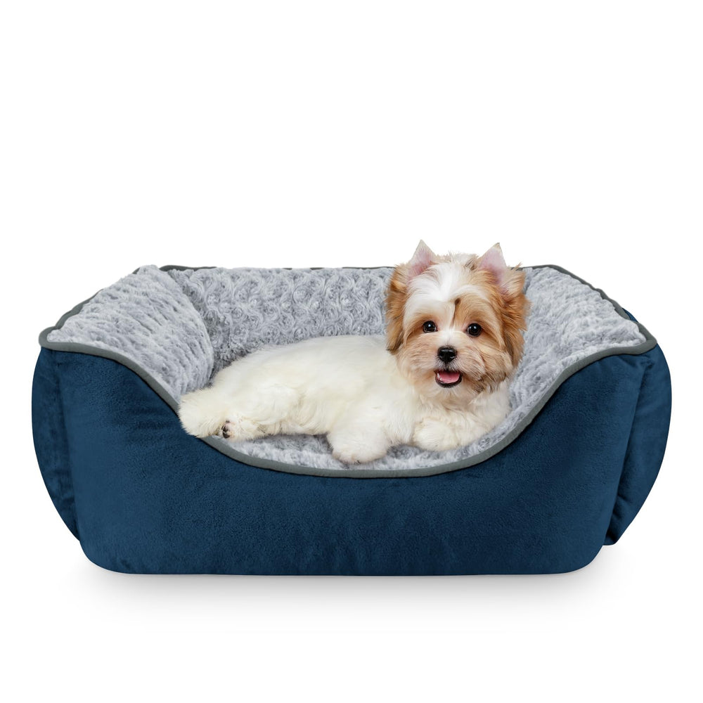 JOEJOY lit rectangle pour chien grand doux bleu marine, offre un repos confortable et détendu.