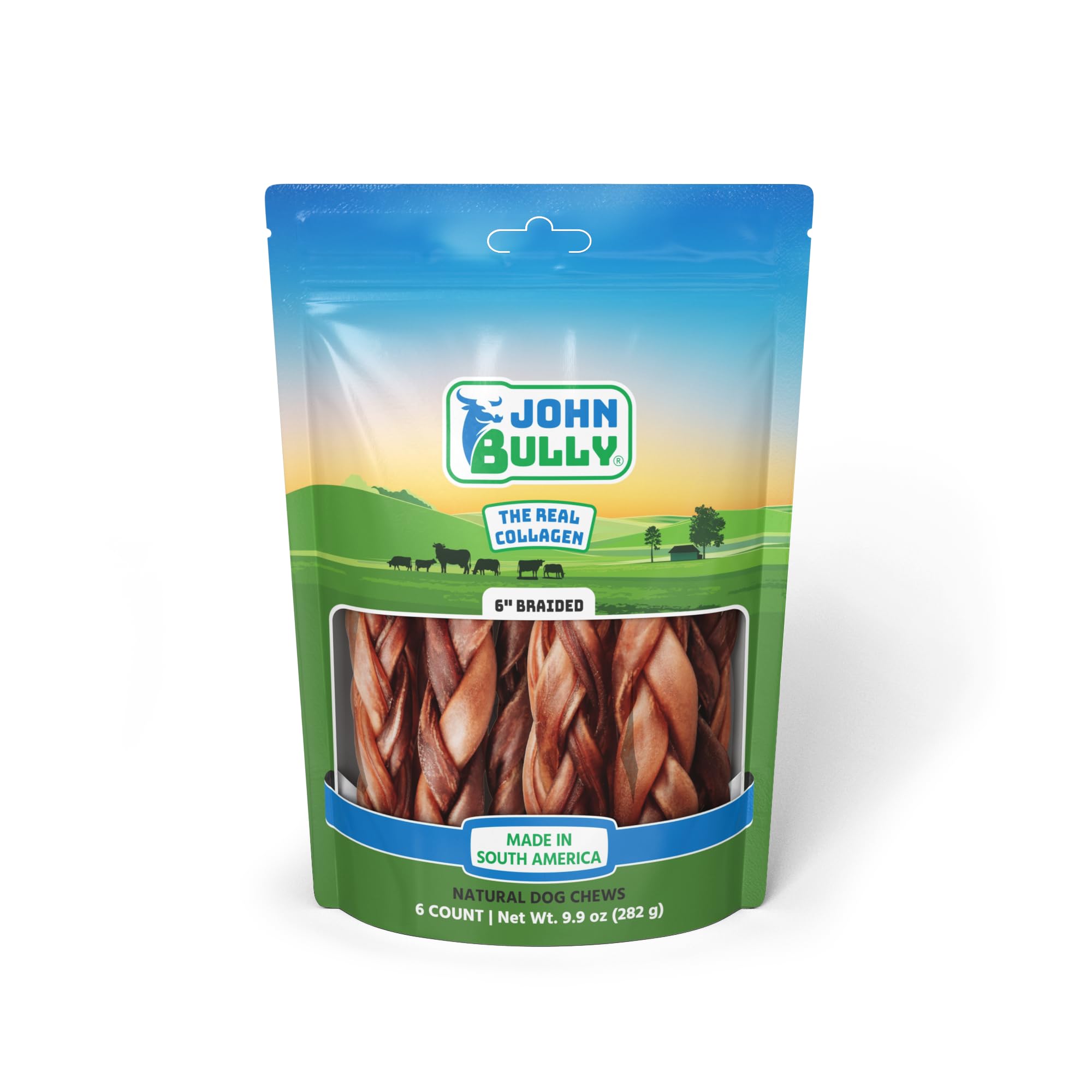 John Bully Collagene pour chiens - tresse 6 pouces - apport proteique naturel pour chiens actifs.