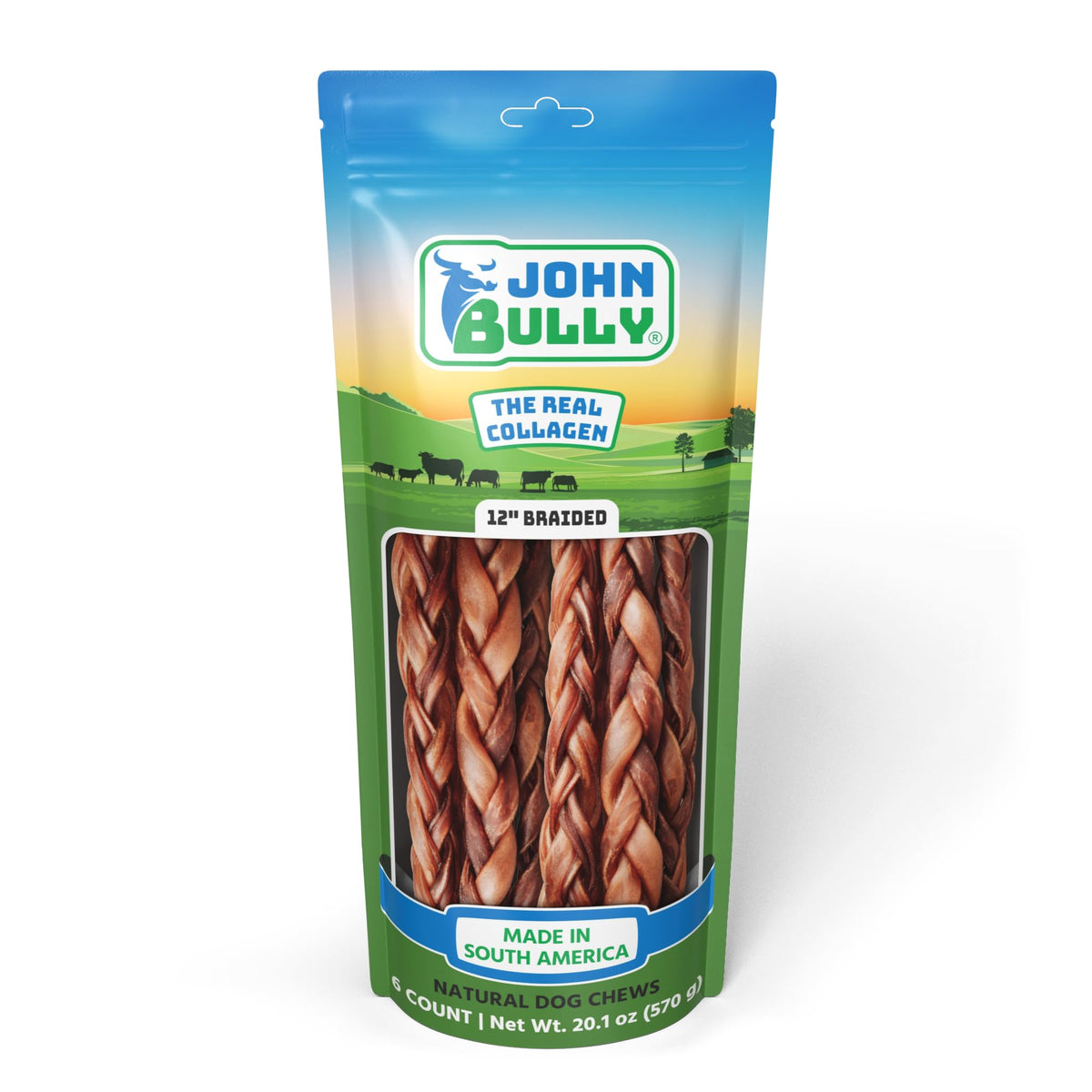 John Bully Collagène tressé 12 po — emballage pratique et sans odeur pour chien.