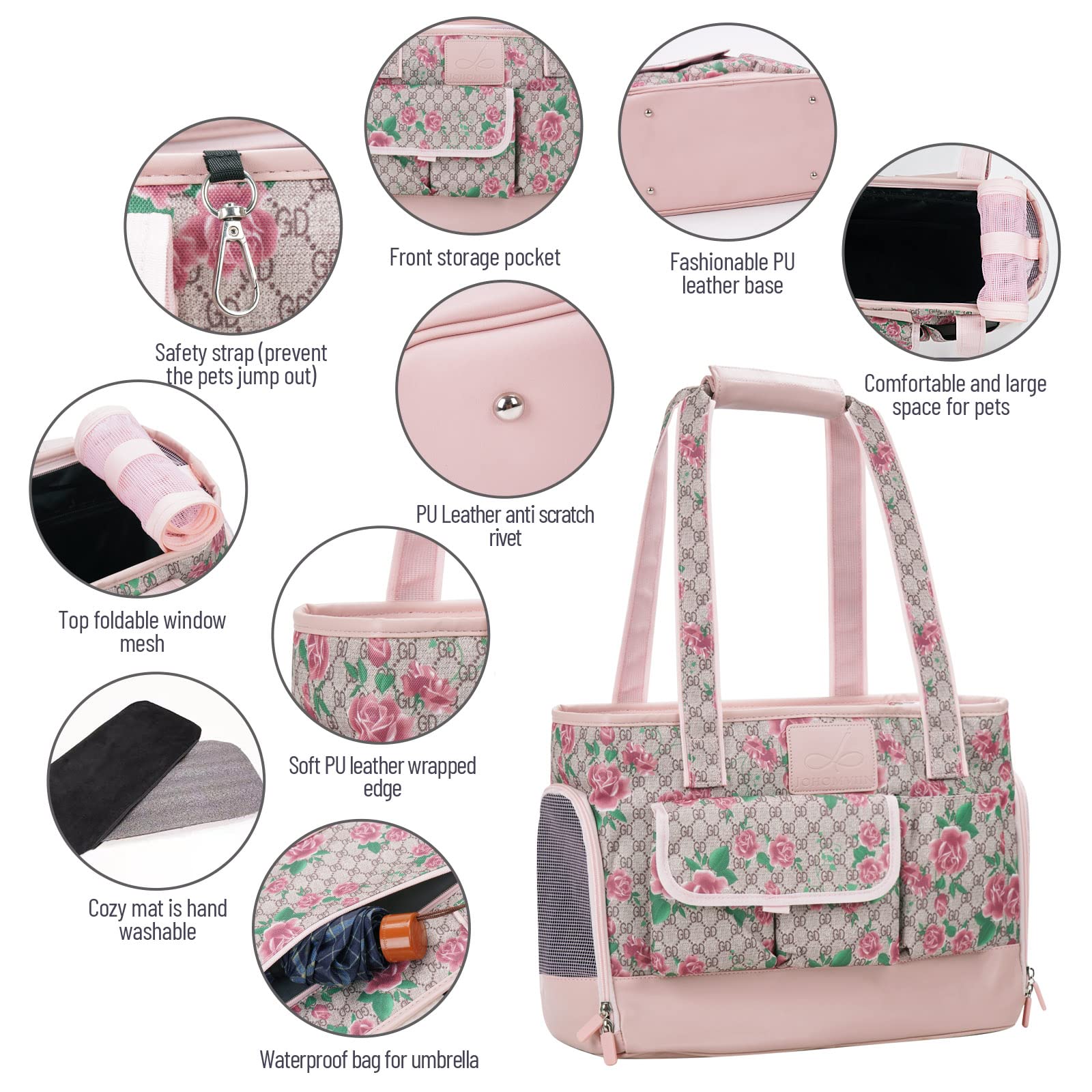 Poches multiples du sac Johomviin pour accessoires chiens et chats.