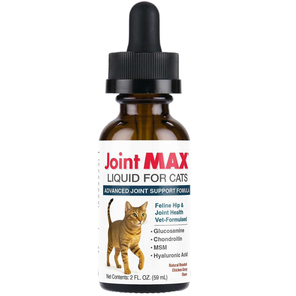 Joint Max Liquid pour chats, bouteille de 2 oz, soutien articulaire pour chats actifs.
